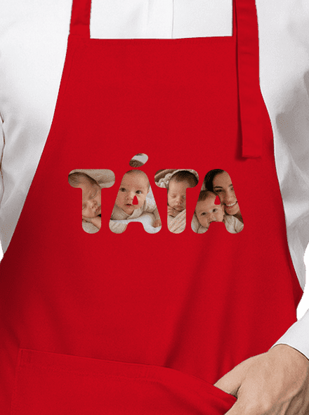 Nápis táta z vlastních fotek zástěra Red