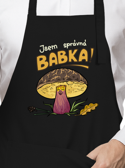Babka a hříbeček zástěra Black