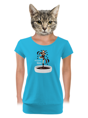 Káva provází dámské tričko s lemem Blue Atol