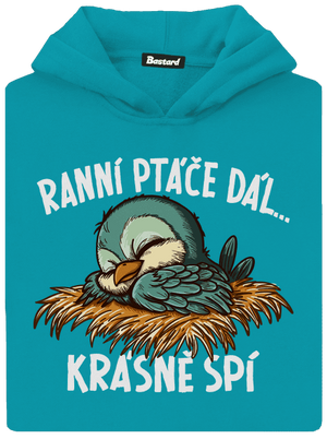Ranní ptáče spí dětská mikina klokanka Hawaiian Blue