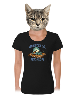 Ranní ptáče spí dámské tričko Black