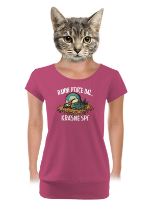 Ranní ptáče spí dámské tričko s lemem Magenta