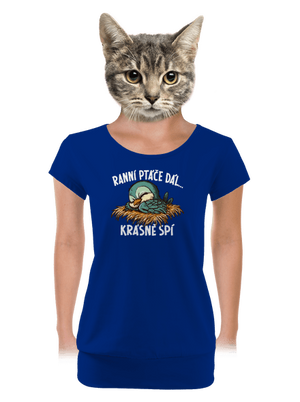 Ranní ptáče spí dámské tričko s lemem Royal Blue Mal