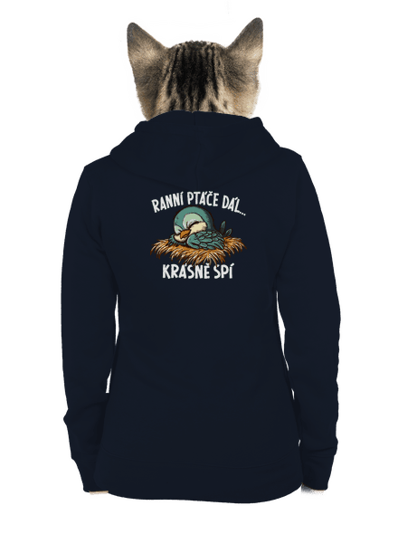 Ranní ptáče spí dámská mikina na zip Navy Mal