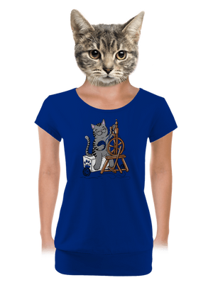 Kočka přede dámské tričko s lemem Royal Blue Mal