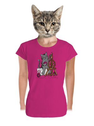 Kočka přede dámské tričko premium Magenta