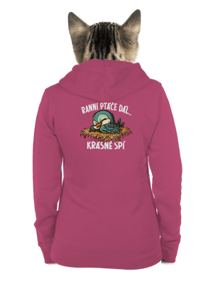 Ranní ptáče spí dámská mikina na zip Magenta
