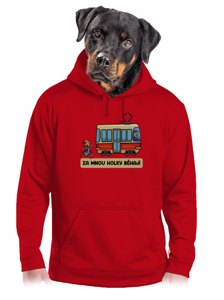 Za mnou holky běhají pánská mikina klokanka Red