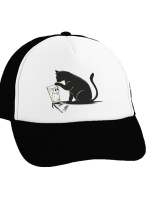 Kočka a sklenice kšiltovka truckerka Black cap