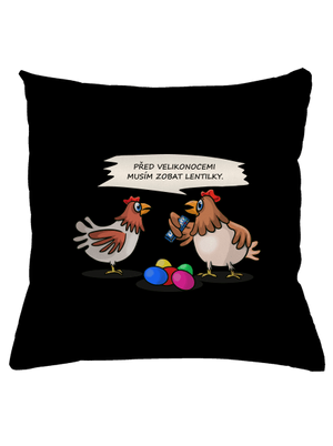 Slepice před Velikonocemi polštář Black