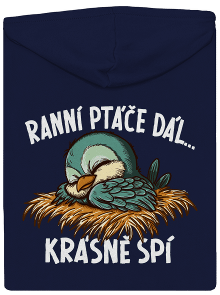Ranní ptáče spí pánská mikina na zip Navy