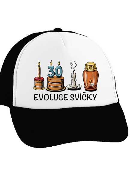 Evoluce svíčky kšiltovka truckerka Black cap