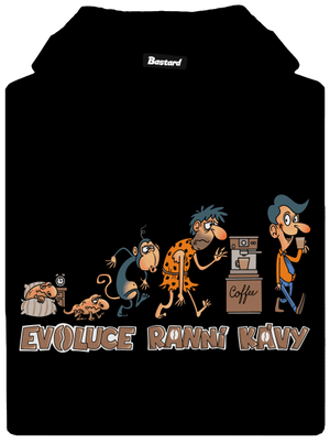 Evoluce ranní kávy pánská mikina klokanka Black