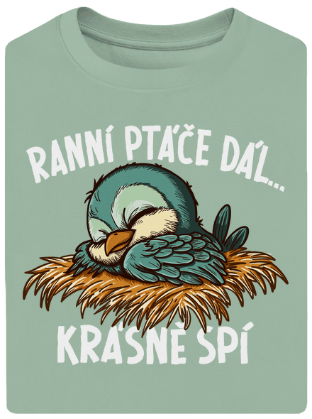 Ranní ptáče spí unisex tričko oversized Sage