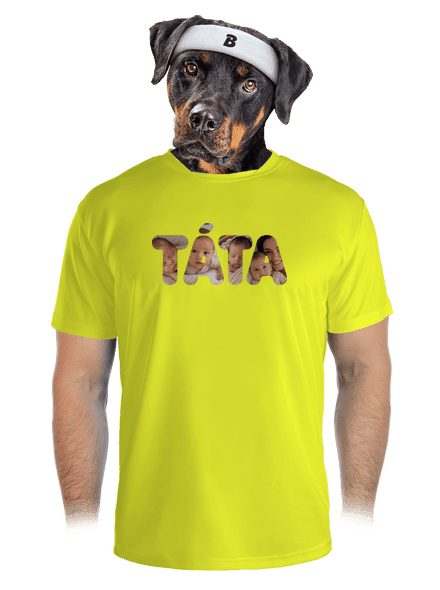 Nápis táta z vlastních fotek pánské sportovní tričko Neon Yellow