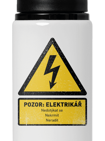 Pozor elektrikář lahev na vodu White