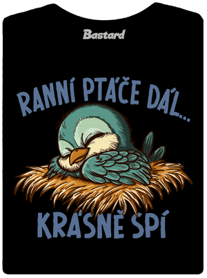 Ranní ptáče spí dámské tričko s lemem Black