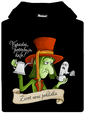 Potřebuju kafe! – Život není pohádka dětská mikina klokanka Black