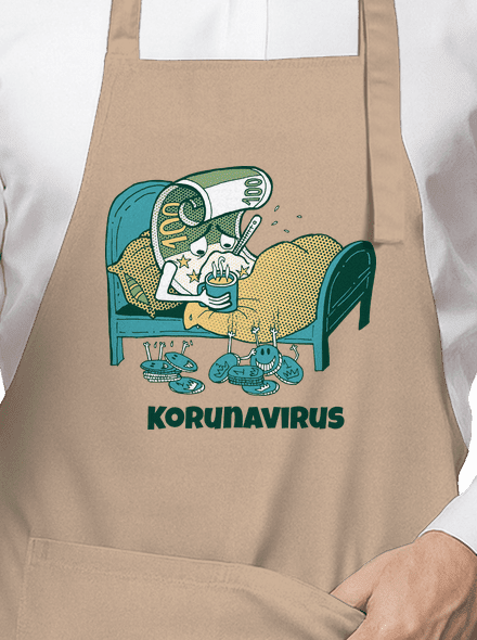 Korunavirus v posteli zástěra Rope