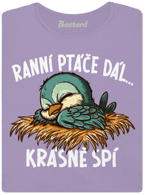 Ranní ptáče spí dámské tričko s lemem Lavender