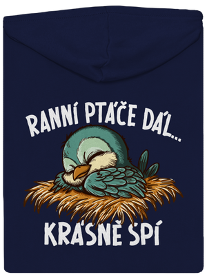 Ranní ptáče spí pánská mikina na zip Navy