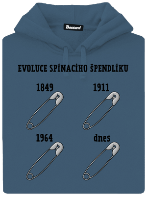 Evoluce spínacího špendlíku dámská mikina klokanka Denim