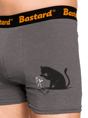 Kočka a sklenice boxerky Gray Melange