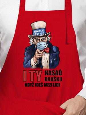 Nasaď roušku zástěra Red