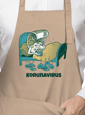 Korunavirus v posteli zástěra Rope