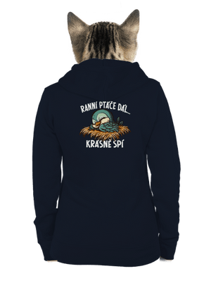 Ranní ptáče spí dámská mikina na zip Navy Mal
