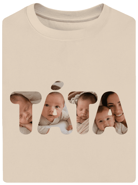Nápis táta z vlastních fotek unisex tričko oversized Almond