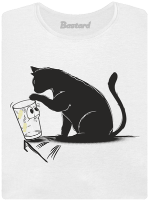 Kočka a sklenice dámské tričko s lemem White