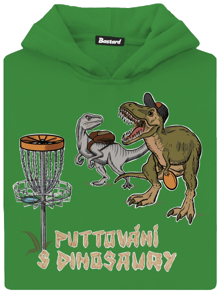 Puttování s dinosaury dětská mikina klokanka Kelly Green AWD