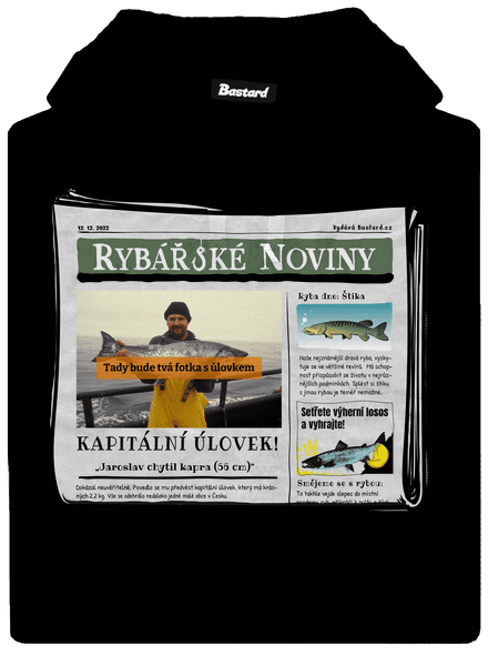 Rybářské noviny pánská mikina klokanka Black