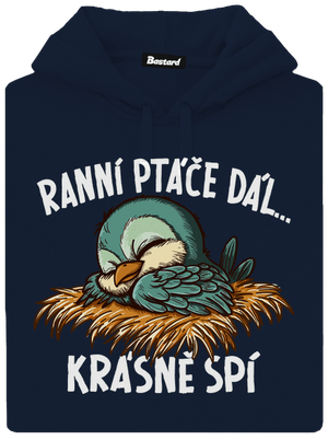 Ranní ptáče spí pánská mikina klokanka Navy