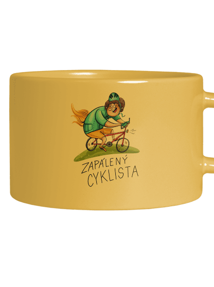 Zapálený cyklista hrnek makronka Yellow Macaron