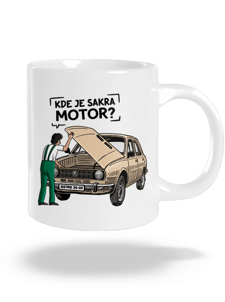 Kde je motor? velký hrnek White