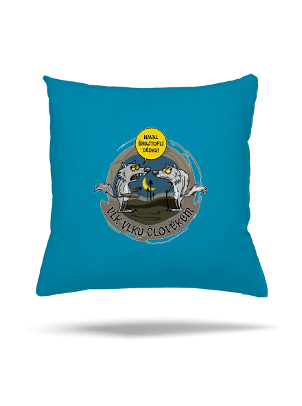 Vlk vlku člověkem polštář Blue Turquoise