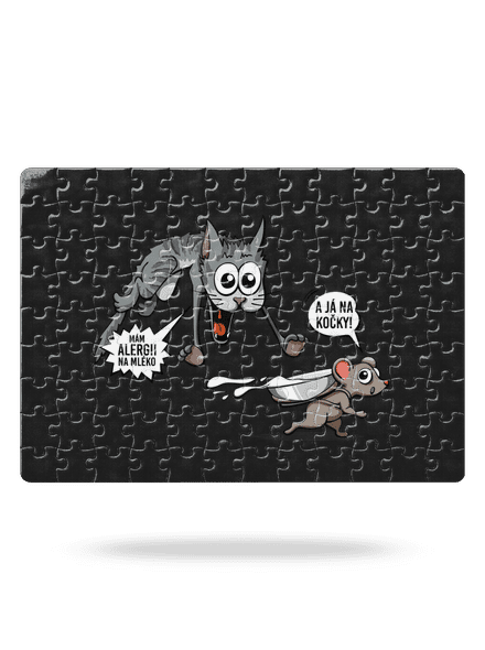 Alergická kočka a myš puzzle White