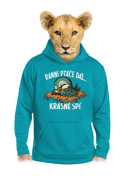 Ranní ptáče spí dětská mikina klokanka Hawaiian Blue