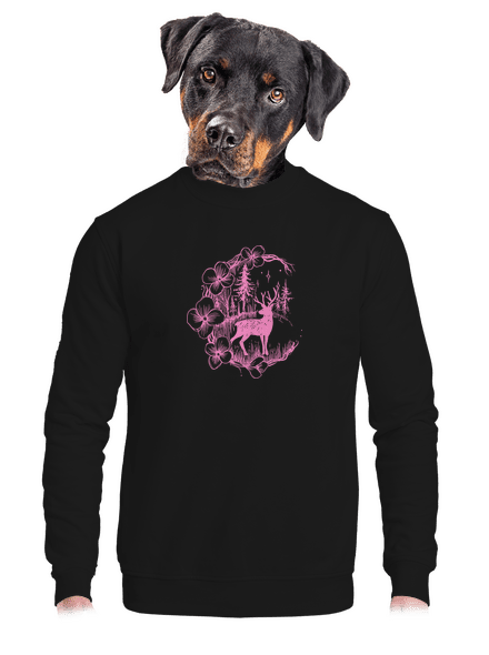 Jelen v květu růžový unisex mikina bez kapuce Black