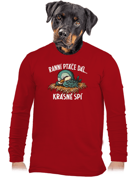 Ranní ptáče spí pánské dlouhý rukáv Red