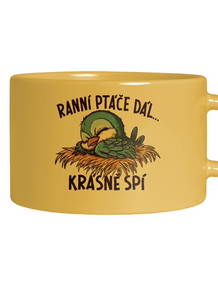 Ranní ptáče spí hrnek makronka Yellow Macaron