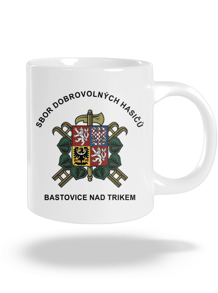 Sbor dobrovolných hasičů s vlastním erbem obce velký hrnek White