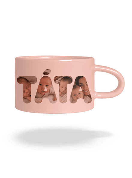 Nápis táta z vlastních fotek hrnek makronka Pink Macaron