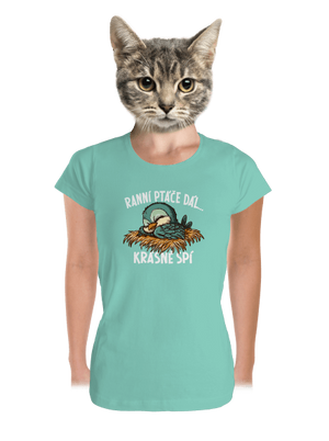 Ranní ptáče spí dámské tričko premium Mint Mal