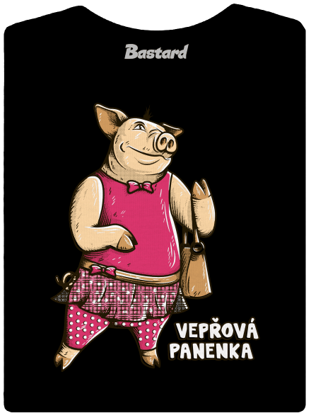 Vepřová panenka dámské tričko s lemem Black