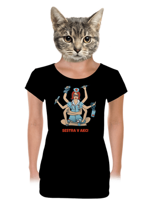 Sestra v akci dámské tričko s lemem Black