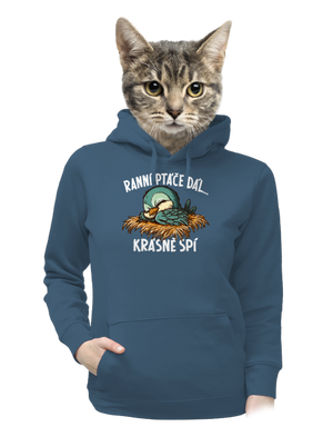 Ranní ptáče spí dámská mikina klokanka Denim