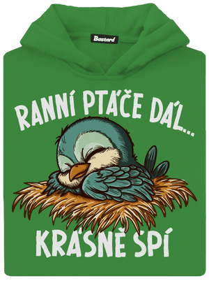 Ranní ptáče spí dětská mikina klokanka Kelly Green AWD